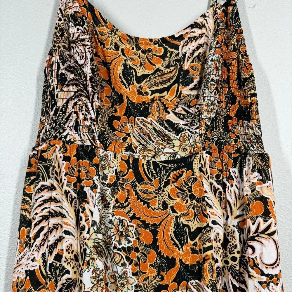 Free People Forever Yours Smocked Slip Maxi Dress Black Combo Floral XS